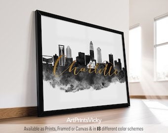 Charlotte NC, Skyline Art Print, Charlotte NC Wall Art, Travel Print, City Poster, Personalised Print | ArtPrintsVicky