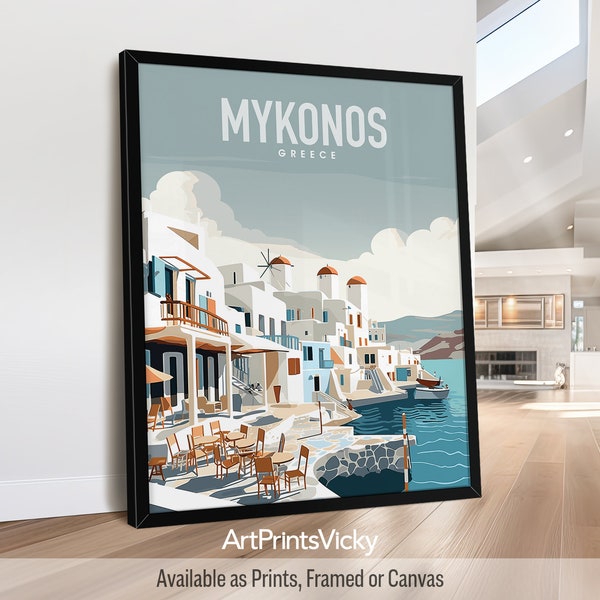 Mykonos Print | Travel Poster | Greece Wall Art Decor for Homes, Offices, and Unique Travel Gifts | ArtPrintsVicky