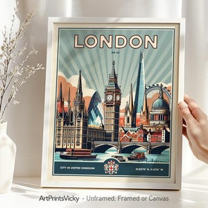 London Skyline Print: Retro Travel Poster, Big Ben Wall Art