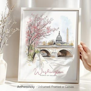 Washington DC Watercolor Art Print: Cityscape Travel Poster