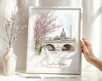 Washington DC Art Print | Wall Art Poster | Home or Office Decor | Watercolor Cityscape Travel Gift | ArtPrintsVicky