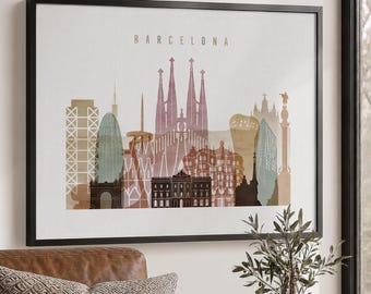 Barcelona Wall Art Poster, Spain Skyline Print, Travel Wall Decor