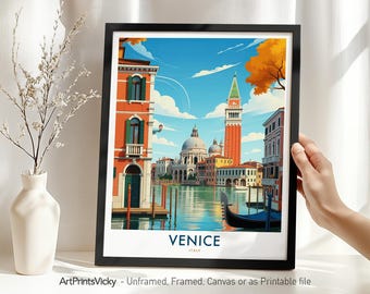Venice Travel Poster | Venice Art Print | Italy Cityscape Wall Art Illustration | Venice Home Decor | Housewarming Gift