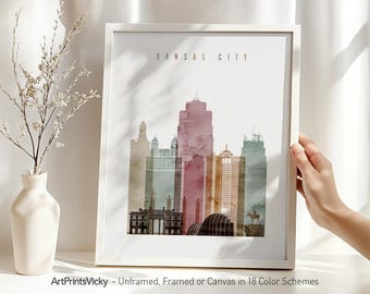 Kansas City Watercolor Print, Skyline Poster, Travel Decor for Homes, Offices, and Unique Travel Gifts | ArtPrintsVicky