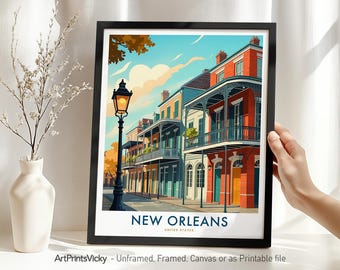 New Orleans Travel Print - Louisiana, New Orleans Poster Wall Art, French Quarter Cityscape Decor, Ideal Gift