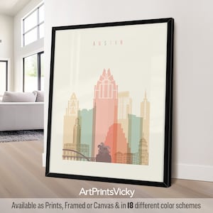 Austin Texas print, wall art poster, Austin travel poster, City print, Travel gifts, Office decor | ArtPrintsVicky