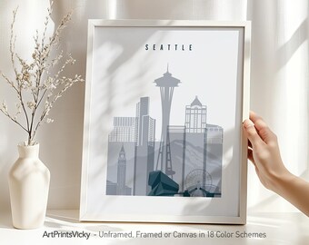 Seattle print, Seattle poster, Wall art, Seattle skyline, City poster, Travel Gift, Home decor | ArtPrintsVicky