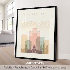Salt Lake City Print, wall art poster, Utah cityscape, travel gifts, office decor | ArtPrintsVicky