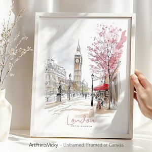 London Big Ben Print: Watercolor Cityscape Wall Art