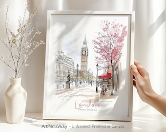 London Print | Wall Art Poster Watercolor | Cityscape for Home or Office Decor | Personalized Travel Gift | ArtPrintsVicky