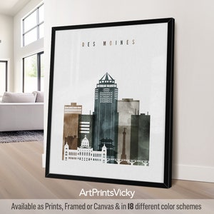 Des Moines poster, Des Moines Iowa print, skyline wall art, travel print, City print, Personalised gift | ArtPrintsVicky