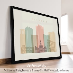 Fort Worth wall art, Fort Worth print skyline poster, City print, personalised gift | ArtPrintsVicky