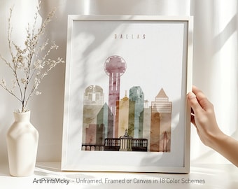 Dallas Art Print - Dallas Skyline Poster Framed or Canvas for Home Decor - Travel Gift