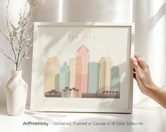 San Diego print, California poster skyline, San Diego wall art, travel gifts, office decor | ArtPrintsVicky