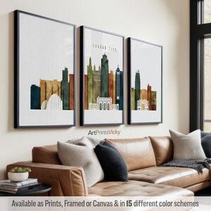 Kansas City 3 Piece Wall Art Prints, Kansas Skyline Poster Set | ArtPrintsVicky