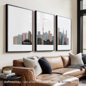 Toronto 3 Piece Wall Art Prints, Toronto Skyline Poster Set | ArtPrintsVicky