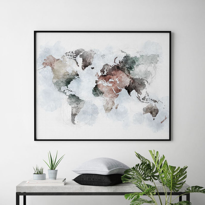 World map poster Abstract world map world map wall art image 1