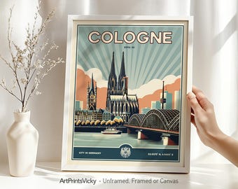 Cologne Germany Print | Poster Skyline Wall Art in Retro Style for Home or Office Decor | Travel Gift | Wall Hanging city prints
