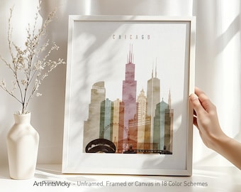 Chicago wall art print, Chicago poster skyline, Illinois city art, travel gift, home decor, ArtPrintsVicky