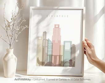 Singapore wall art poster, skyline print, Singapore Travel poster, City print, Travel gifts, Office decor | ArtPrintsVicky