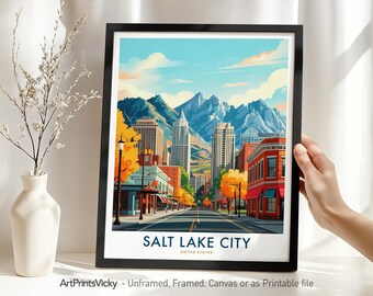 Salt Lake City Travel Poster - Utah, Salt Lake City Skyline Print, Cityscape Wall Art, Rocky Mountains Home Decor, Housewarming Gift