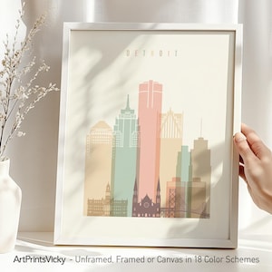 Detroit Skyline Art Print: Pastel Cityscape Poster, Michigan Travel Decor