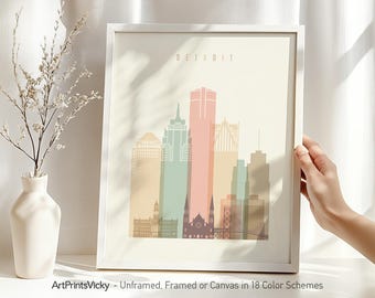 Detroit print, Detroit art poster, Detroit wall art, Michigan, Detroit skyline, city poster, travel gift, ArtPrintsVicky