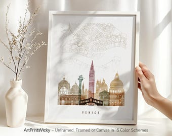 Venice Map Art Print - City Map & Skyline Poster | Venice Gifts | ArtPrintsVicky