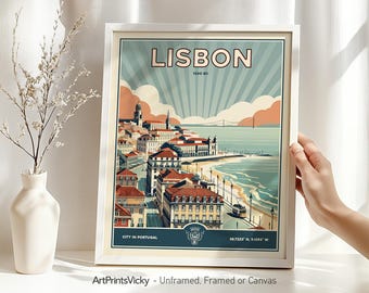 Lisbon Print | Lisbon Wall Art Poster in Retro Style | Portugal Skyline | Home decor and Unique Travel Gifts | ArtPrintsVicky
