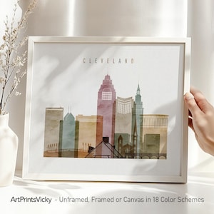 Cleveland wall art print, watercolor poster, Cleveland skyline wall art, Ohio cityscape, Home Decor, Travel Gift | ArtPrintsVicky