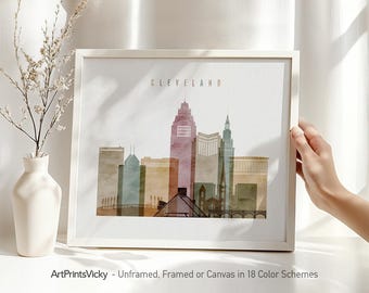 Cleveland wall art print, watercolor poster, Cleveland skyline wall art, Ohio cityscape, Home Decor, Travel Gift | ArtPrintsVicky