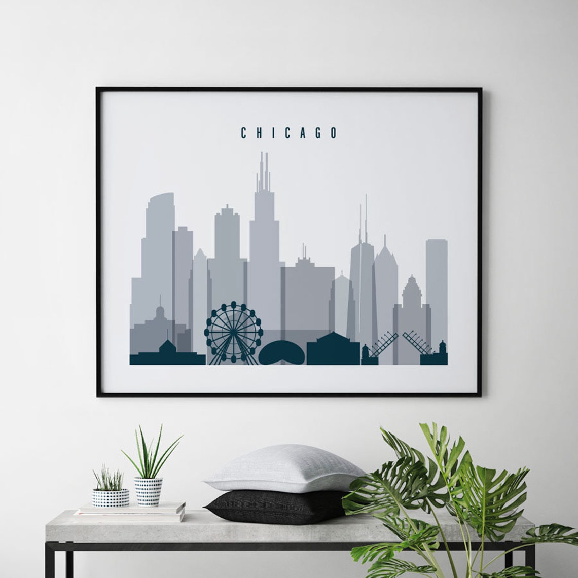 Chicago art print Chicago skyline Poster wall art Etsy