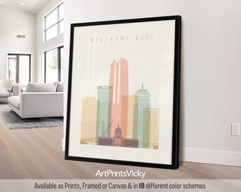 Oklahoma City Print, Oklahoma poster wall art, skyline city travel print, Personalised print | ArtPrintsVicky