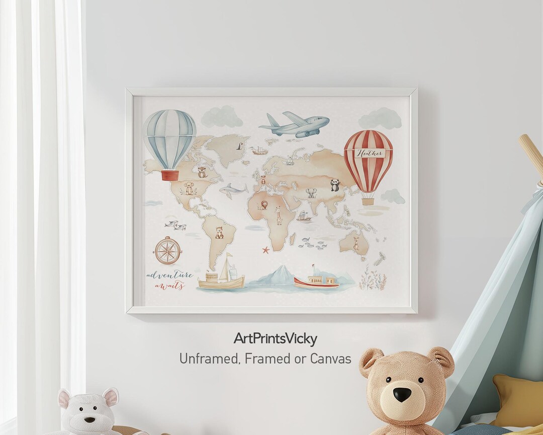 World Map Wall Art Nursery Decor Children Map Poster Kids Map Print ...