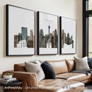 Calgary 3 Piece Wall Art Prints, Calgary Skyline Poster Set | ArtPrintsVicky