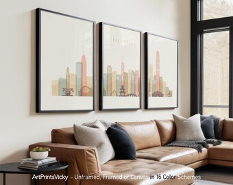 Hong Kong 3 Piece Wall Art Prints, Hong Kong Skyline Poster Set | ArtPrintsVicky