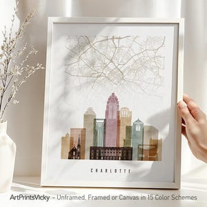 Impression de plan de rue de Charlotte - carte de la ville et affiche d'horizon | Impressions artistiquesVicky