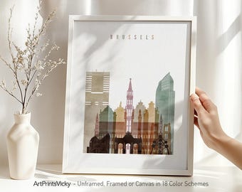 Brussels Poster, Art Print, Belgium City Skyline, Travel Poster, City Print, Travel Gifts, Office Decor | ArtPrintsVicky