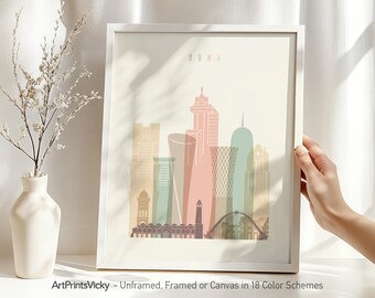 Doha Skyline print, Poster wall art, Qatar Travel Decor, Personalised City Print | ArtPrintsVicky