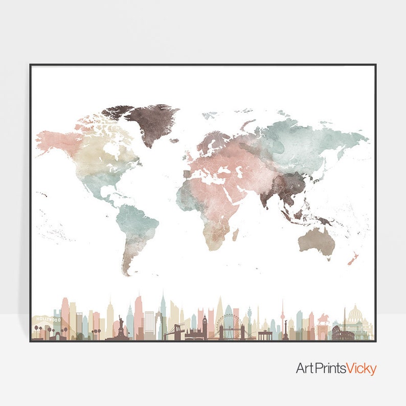 World map wall art poster World map art Travel map travel image 0