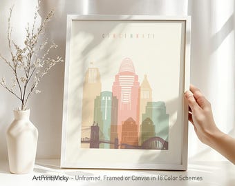 Cincinnati print, Poster, Wall art, Cincinnati skyline, City poster, Travel Gift, Office and Home Decor | ArtPrintsVicky