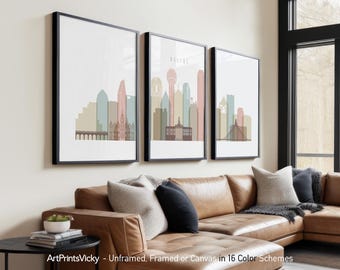 Dallas 3 Piece Wall Art Prints, Dallas Skyline Poster Set | ArtPrintsVicky