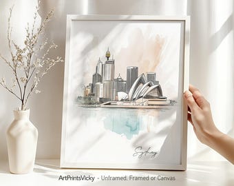 Sydney art print | Poster skyline | Cityscape wall art drawing | Home and office decor | ArtPrintsVicky