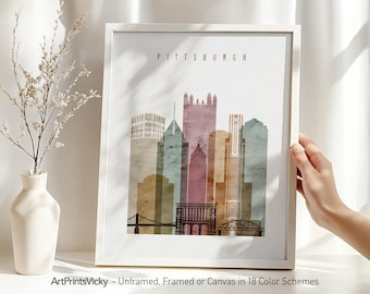Pittsburgh art print, Pittsburgh skyline poster, Watercolor wall art, Travel poster, Pennsylvania City print, wall decor | ArtPrintsVicky