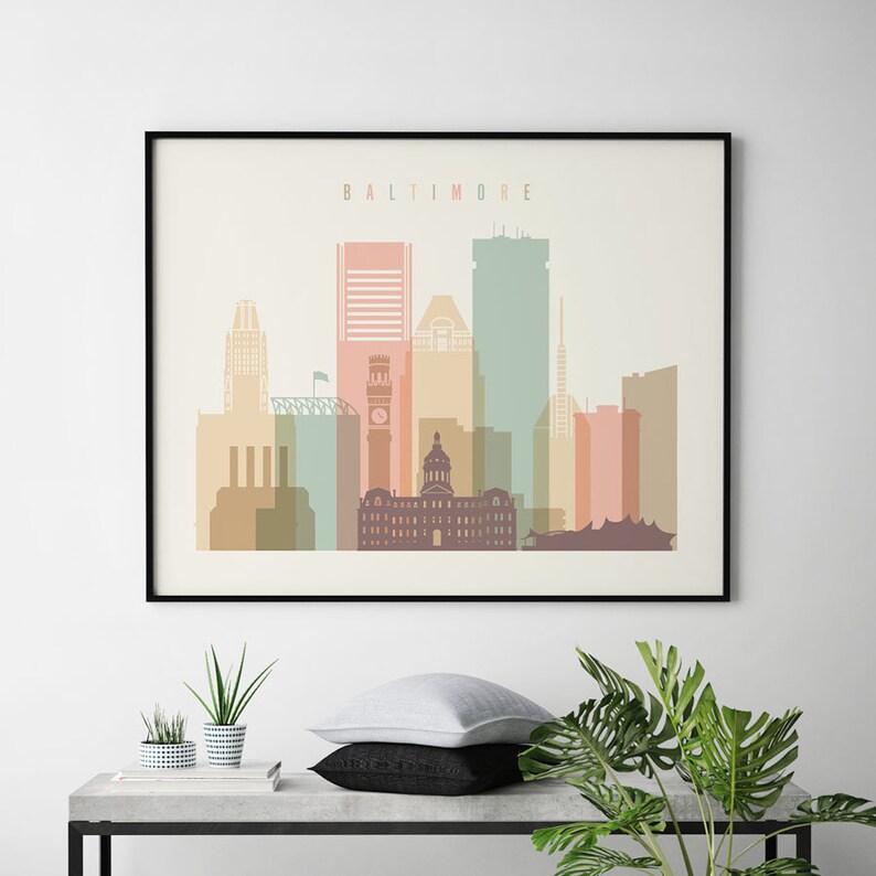 Baltimore print Baltimore skyline poster Baltimore wall Etsy