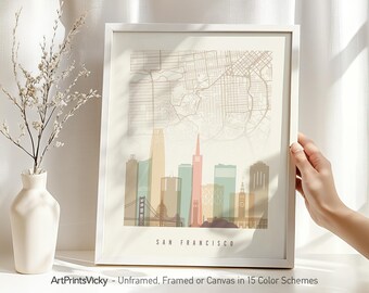 San Francisco Map & Skyline Print in Pastels | ArtPrintsVicky