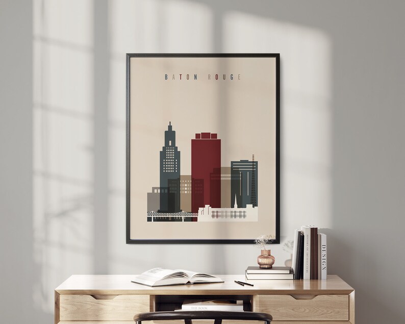 Baton Rouge Skyline Print Baton Rouge Wall Art Poster Print Etsy