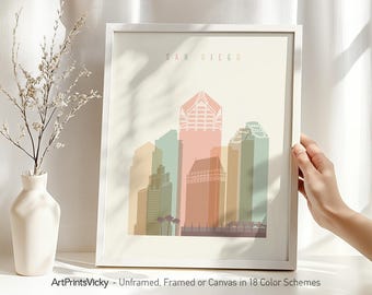 San Diego print, poster skyline, San Diego wall art, travel gifts, office decor | ArtPrintsVicky