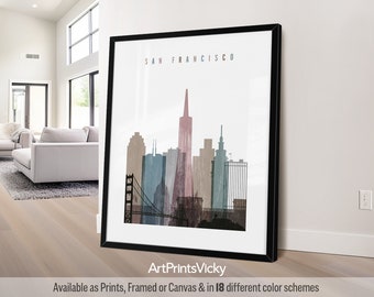 San Francisco Poster, Print wall art, San Francisco skyline, travel gifts, office decor | ArtPrintsVicky