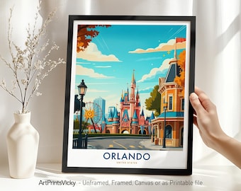 Orlando Travel Print - Florida, Orlando Poster, Cityscape Wall Art, Wall Hanging for Home Office Decor, Housewarming Gift